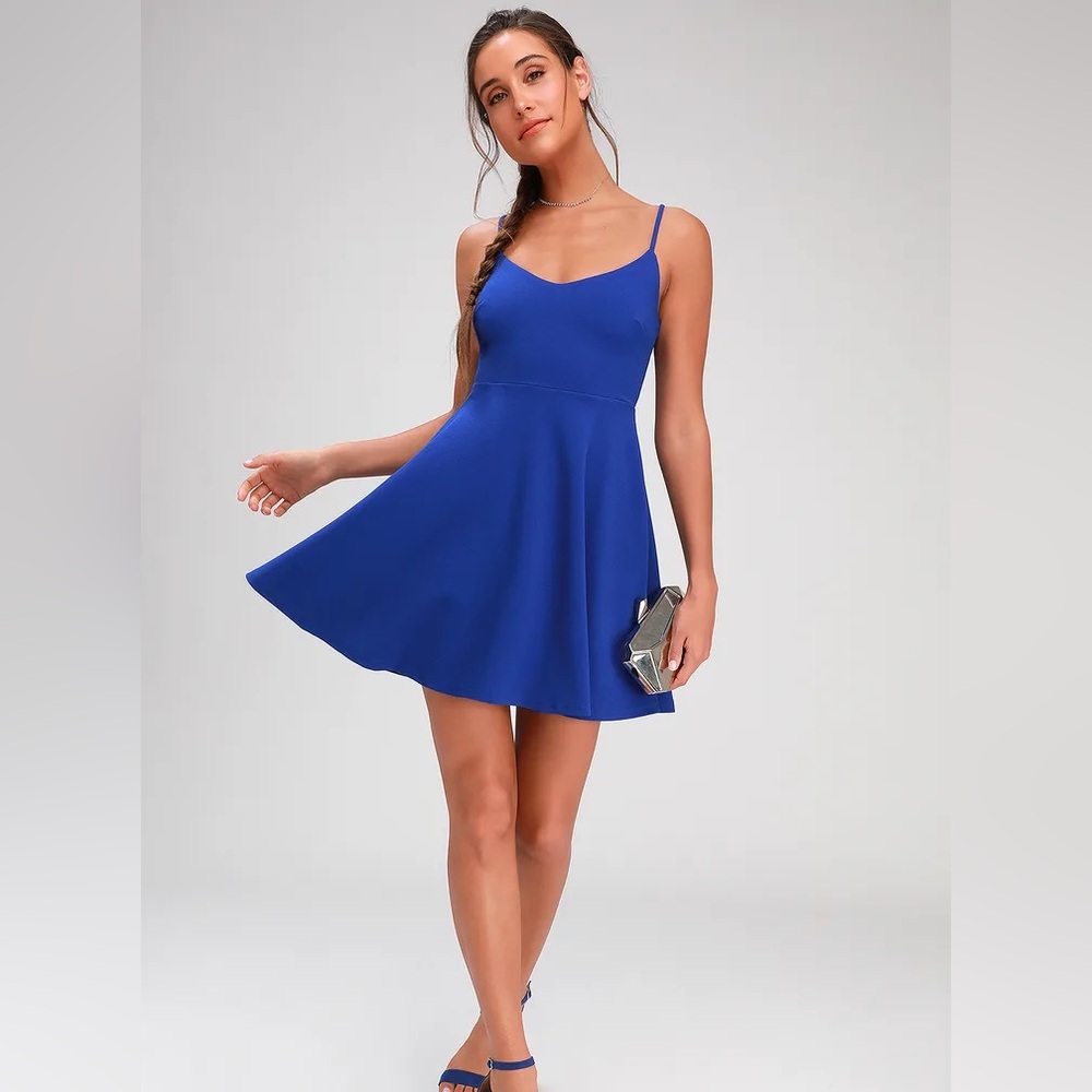 Lulus Do You Wanna Dance Blue Skater Dress XS NWT